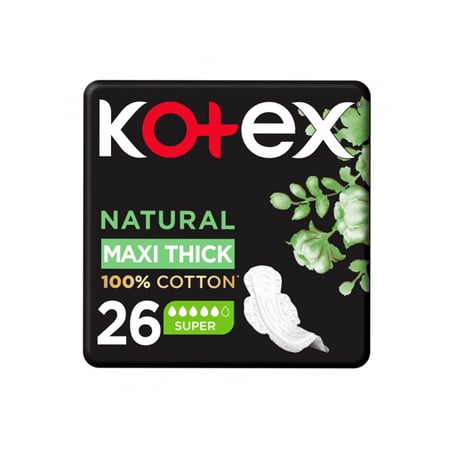 كوتكس فوط صحية ماكسي سميكة | طبيعية سوبر 26 قطعة | KOTEX MAXI THICK NATURAL SUPER 26