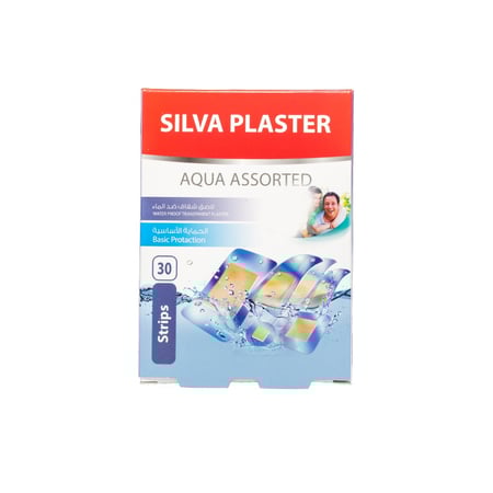 SILVA AQUA ASSORTED PLASTER WATER PROOF TRANS 30PCS | سيلفا بلاستر شفاف ضد الماء - أحجام متنوعة 30 حبة