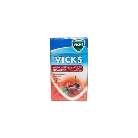 VICKS THROAT DROPS WILD CHERRY EUCALYPTUS | فيكس أقراص منعشة للحلق بالكرز البري والكينا 40 جم