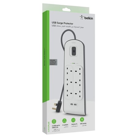 توصيلة بيلكن 6 منافذ طاقه ومنفذين USB