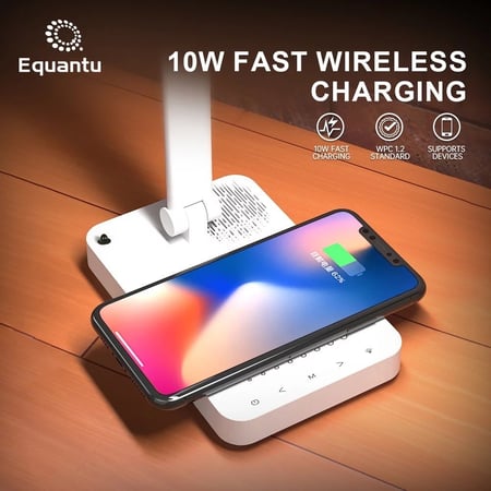 مصباح مكتبي اضاءة LED مع سماعة القرآن الكريم وشاحن لاسلكي للجوال