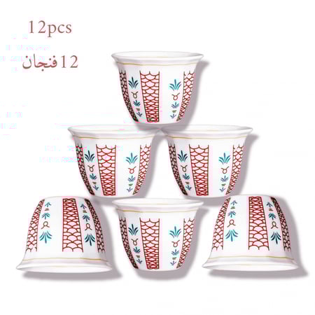 فناجين قهوة وسط بنقش تراثي 12 فنجان