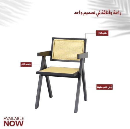 طقم 2 كراسي راتان وخشب لون أسود