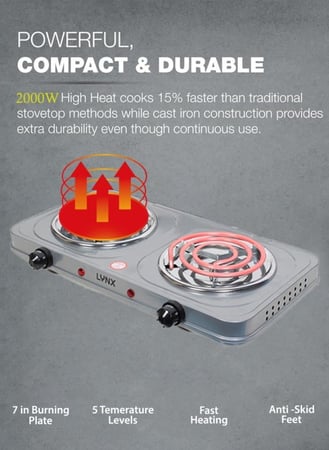 موقد كهربائي متين بطبقة غير لاصقة وحماية من الحرارة الزائدة