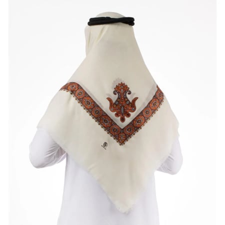 شال كشميري ابيض تطريز اورنج ماركة بربروس - شال رجالي مميز و فاخر