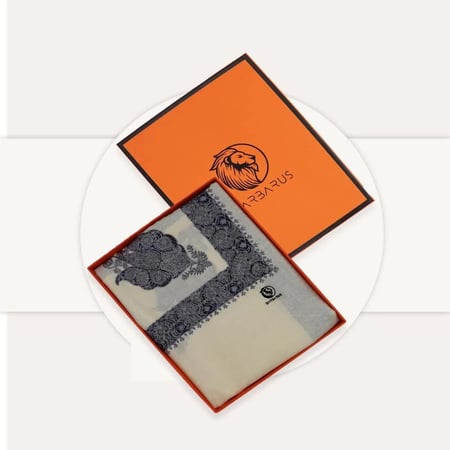 شال كشميري بيج تطريز فضي و كحلي ماركة بربروس