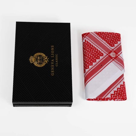 شماغ جينيفا ليونز سيجنتشر الأحمر بتصميم عصري مع علبة فاخرة