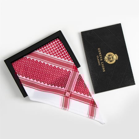 شماغ جينيفا ليونز سيجنتشر الأحمر بتصميم عصري مع علبة سوداء فاخرة