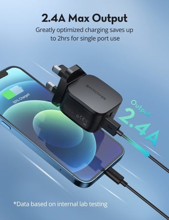 فيش جداري راف باور 17w كومبو بمنفذين usb مع كيبل لايتننق 1m
