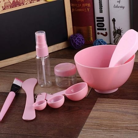 طقم فرش لماسك الوجه ووعاء من 9 قطع وردي