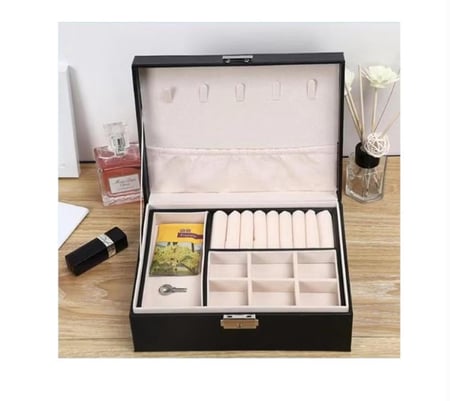 صندوق تخزين مجوهرات من طبقتين - أسود/ بني