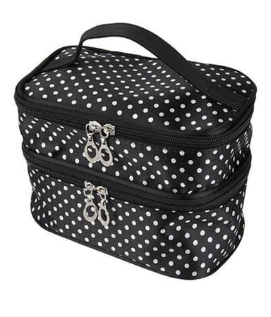 حقيبة لمستحضرات التجميل منقطة أسود/ أبيض