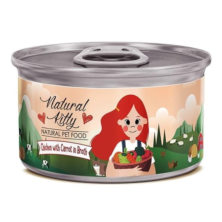 كرتون ( 24 معلب ) طعام الدجاج والجزر في مرق للقطط من ناتشورال كيتي، 80 جرام