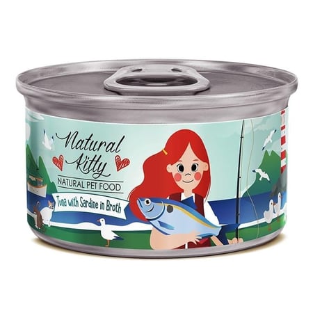 طعام معلب مع التونة والسردين في مرق للقطط من ناتشورال كيتي، 80 جرام