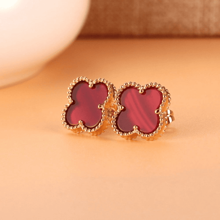 حلق كليف وردة كلوفر متوفر بلونين ذهبي - احمر و ذهب وردي احمر