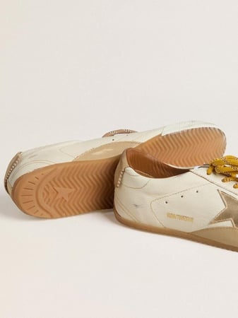Women's True-Star in white nappa leather with gold star and beige suede heel tab