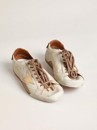 Women's True-Star in white nappa leather with gold star and beige suede heel tab
