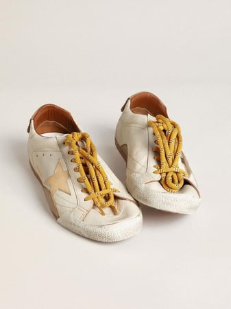 Women's True-Star in white nappa leather with gold star and beige suede heel tab