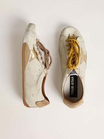 Women's True-Star in white nappa leather with gold star and beige suede heel tab