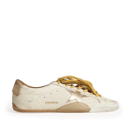 Women's True-Star in white nappa leather with gold star and beige suede heel tab