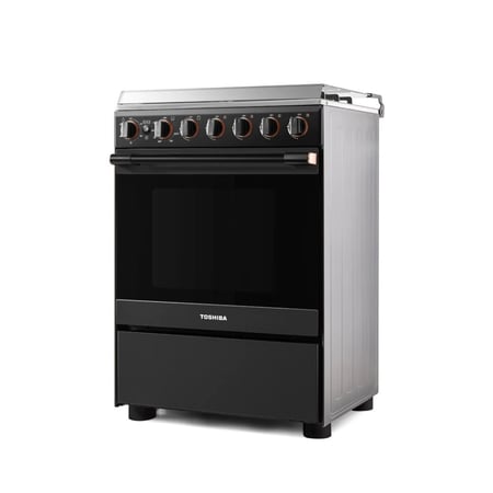 موقد غاز قائم بذاته من توشيبا 4 شغله ستانلس ستيل مع شواية مقاس 60x60