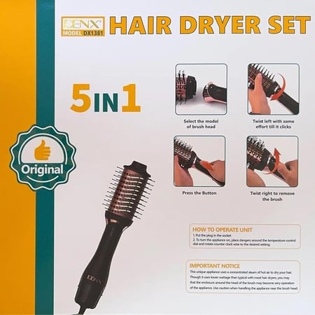 مجفف شعر 5 في 1 DENIX DX1381 احترافي برؤوس متعددة 1200W  5