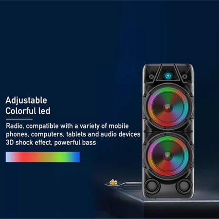 مكبر صوت ZQS8210 بتقنية البلوتوث مع بطارية قابلة لاعادة الشحن واضاءة RGB ، يدعم TWS ، FM ، USB، مع ميكروفون وجهاز تحكم عن بعد