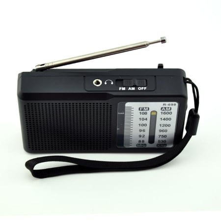 راديو الجيب R-698 المحمول بمخرج سماعات للأذن ودعم AM/FM للاستخدام الشخصي