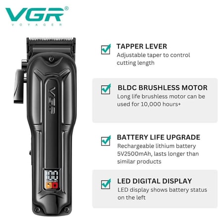 ماكينة حلاقة VGR V-138 احترافية بمحرك BLDC وشفرات DLC وبطارية قوية  3