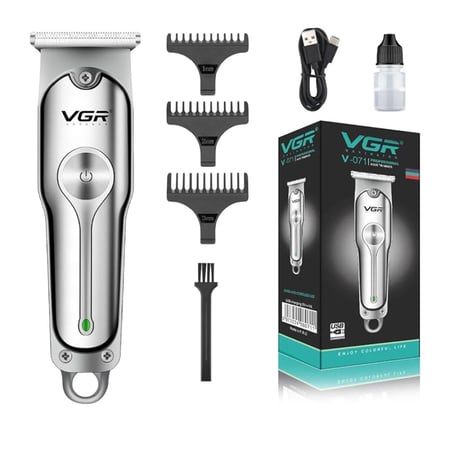 ماكينة حلاقة VGR-071 الفضية للرجال تشذيب دقيق وشحن USB سريع