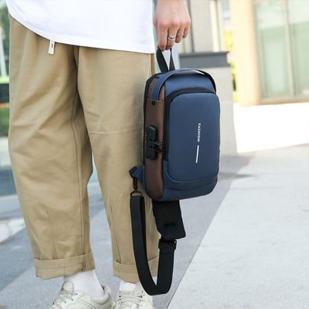 شنطه ضد السرقة - ازرق ف ذهبي  10