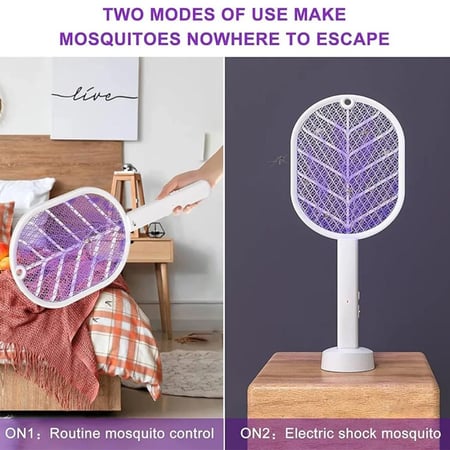 مضرب ناموس كهربائي 2700 فولت بشحن USB وشبكة ثلاثية مع ضوء LED   6