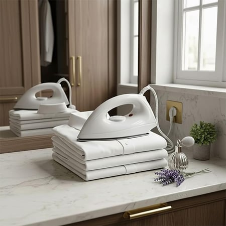 مكواة جافة بقوة 1000 واط مع قاعدة سيراميك وتحكم حراري 7