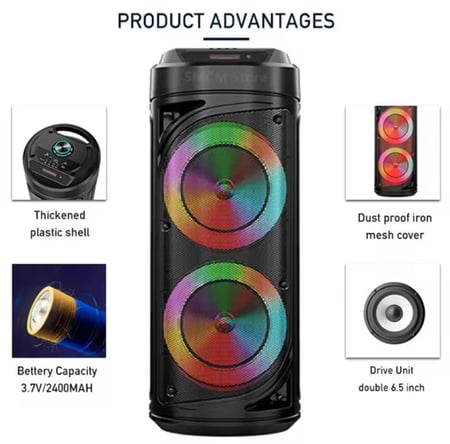 مكبر صوت ZQS6212 ببطارية 3000 مللي أمبير مع إضاءة LED وميكروفون سلكي 4