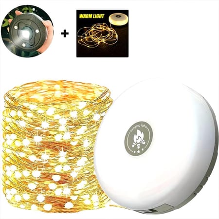 سلسلة إضاءة تخييم LED بطول 20 متر بشحن شمسي وType-C مع ريموت