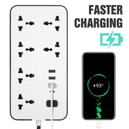 توصيلة POWERMAX MX53 الكهربائية مع 6 مقابس كهربائية، 3 منافذ USB، وحماية متكاملة للأطفال