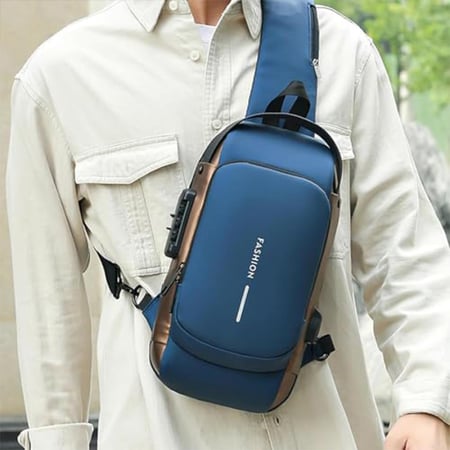 شنطه ضد السرقة - ازرق ف ذهبي  4