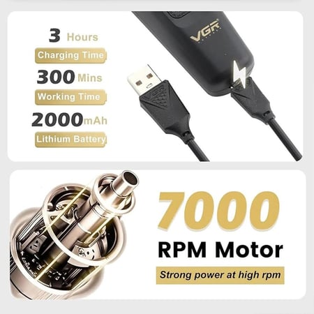 ماكينة حلاقة VGR V-995 احترافية بطارية 300 دقيقة وشفرات ستانلس  7