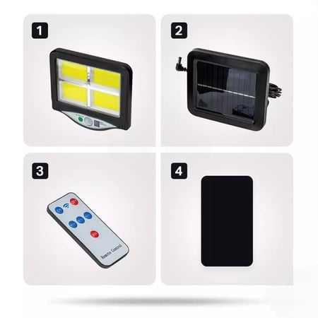 مصباح جداري شمسي BK-128-4COB مع مستشعر حركة 4COB وريموت وإضاءة قوية 8