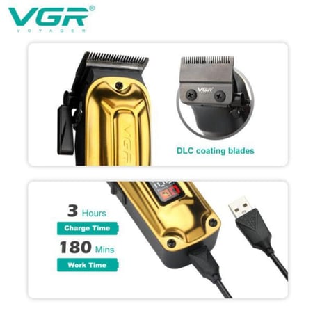 ماكينة حلاقة VGR V-138 احترافية بمحرك BLDC وشفرات DLC وبطارية قوية  2