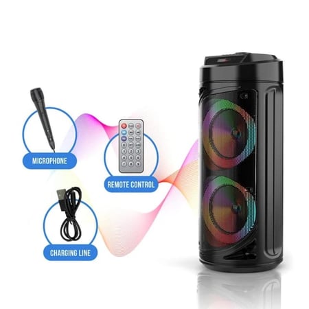 مكبر صوت ZQS6212 ببطارية 3000 مللي أمبير مع إضاءة LED وميكروفون سلكي 7
