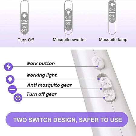 مضرب ناموس كهربائي 2700 فولت بشحن USB وشبكة ثلاثية مع ضوء LED   2