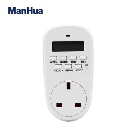 ManHua 13A 230VAC 24 ساعة مقبس بريطاني مؤقت رقمي TG-44EL 20 على 20 قبالة بطارية قابلة للشحن التوصيل في الموقت