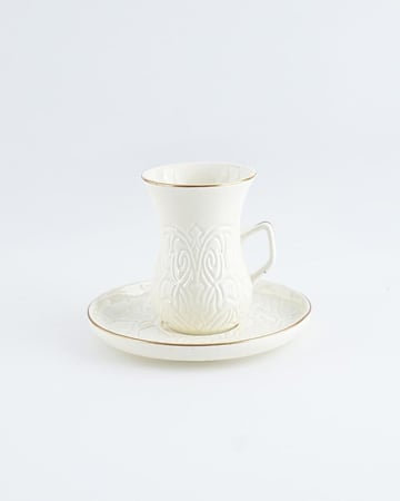 طقم فناجين قهوة وشاهي باللون الأبيض