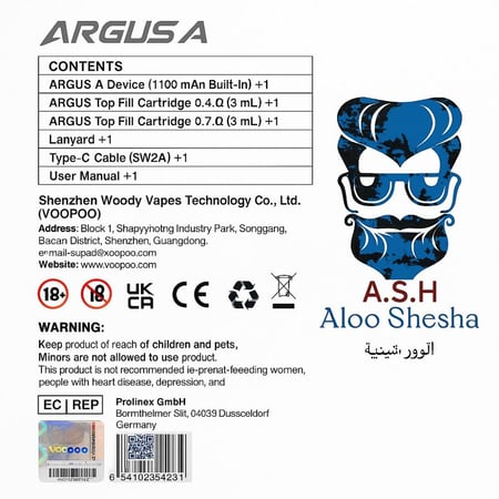 سحبة Voopoo Argus A مع شاشة عرض رقمية وبطارية 1100mAh تصميم جذاب وانيق