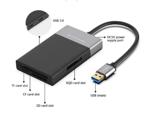 قارئ بطاقات و منافذ يو اس بي من شركة اونتن ONTEN Onten 6 In 1 Multi Memory Card Reader USB 3.0 2 Port HUB Adapter for XQD CF Compact Flash TF Micro SD Card and U Flash Disk Drive Read تاسيس