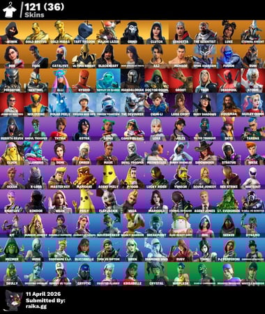 حساب فورت +121 سكن و سكن ايكونك +  أكس كريتوس