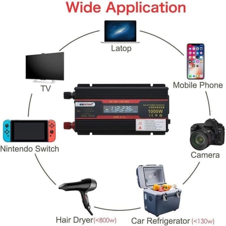 محول طاقة للسيارة بقدرة 1000 واط، تيار مستمر 12 فولت/24 فولت الى تيار متردد 240 فولت مع منفذ USB 2 امبير ومقبس تيار متردد مع شاشة LED، مناسب للابتوب والكاميرا والتخييم (اللون: 24 فولت)