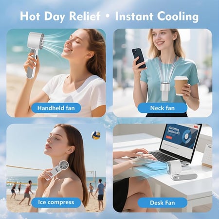 مروحة تربو محمولة باليد مع مبرد ثلج، 5000mAh بطارية تدوم 13 ساعة قابلة لاعادة الشحن مع 5 سرعات، قابلة للطي، شاشة LED للسفر والاماكن الخارجية والمكتب