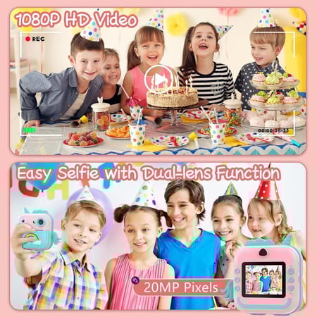 كاميرا فورية للأطفال مقاس 2.4 بوصة، طباعة صور عالية الدقة، كاميرا رقمية مع حبل، لعبة أطفال على شكل وحيد القرن، تسجيل فيديو، ورق حراري